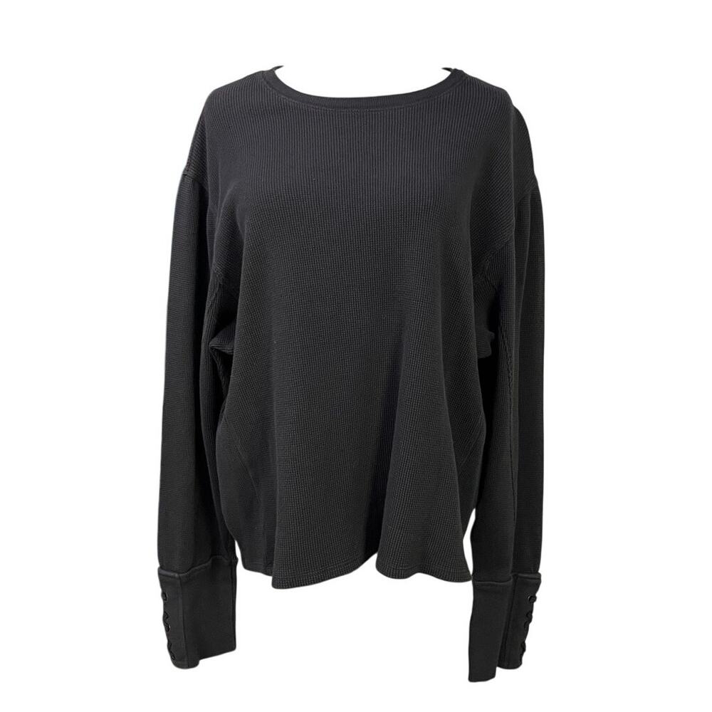 We The Free Lapis Lace Cuff Cotton Thermal Top Black Large Oversized NWT